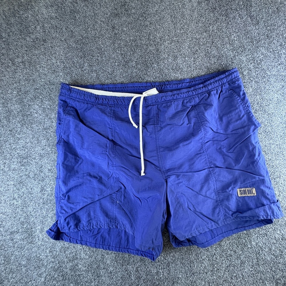 Vintage Sideout Swim Trunks Mens‎ 42x6 Blue Logo Mesh Lined Nylon Drawstring